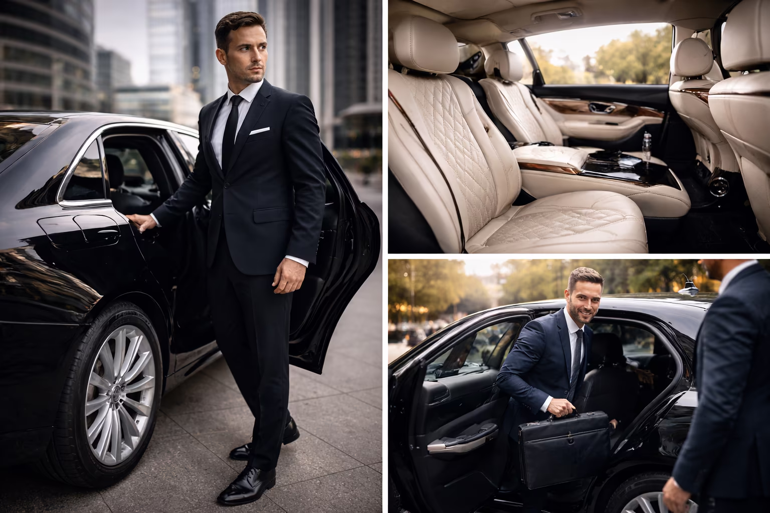 Businessman getting into an RF Driver car for a trip in the Oise